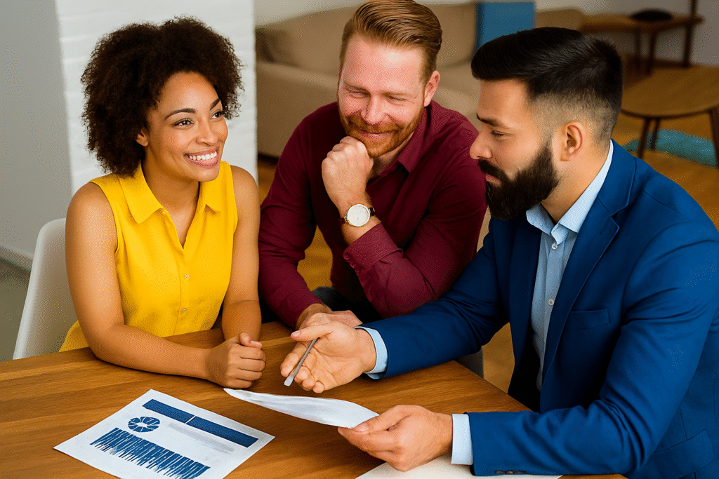 Credit counselor helping person create debt management plan