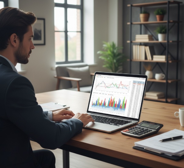 "Professional creating a budget for irregular income with financial charts and calculator on desk" How to Budget with Irregular Income