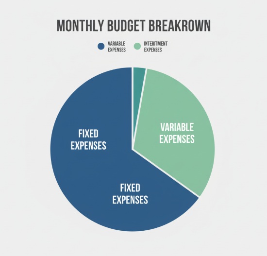 Visual breakdown of budget categories including fixed, variable, and intermittent expenses for irregular income budgeting"