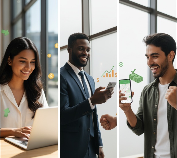 "Three professionals successfully managing irregular income through effective budgeting strategies"