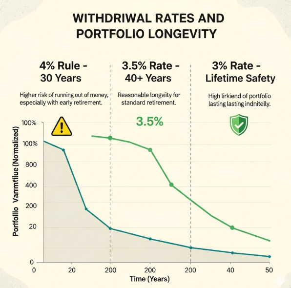 "Comparison of safe withdrawal rates showing portfolio longevity for early retirement planning"