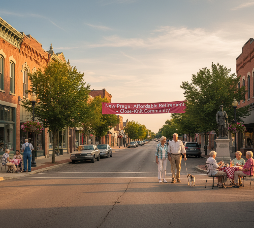 New Prague Minnesota Main Street - affordable small-town retirement with close-knit community