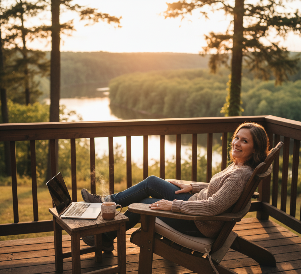 "Person enjoying financial freedom and peaceful lifestyle showing that wealth and happiness don't require billionaire status"