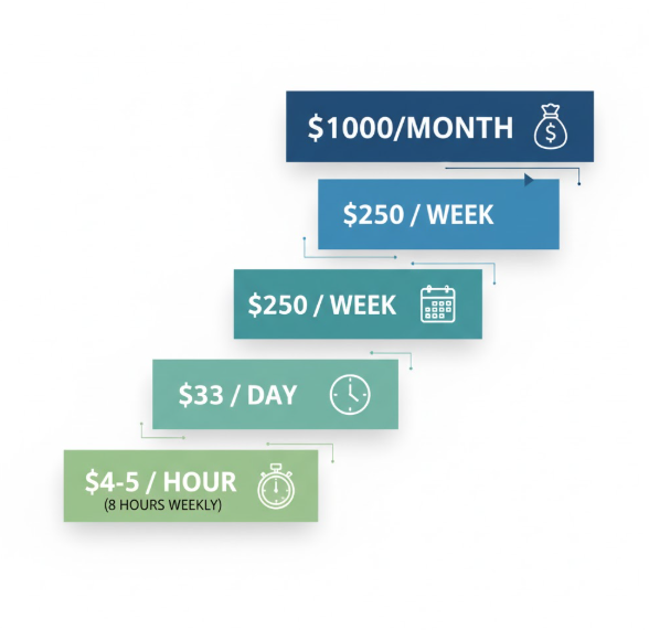 "Infographic showing breakdown of $1000 monthly income into weekly and daily earnings" Make an Extra $1000 a Month