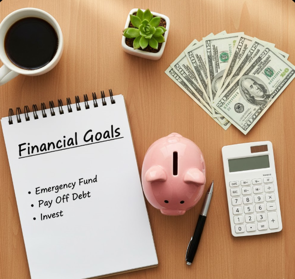 "Financial planning concept with piggy bank, calculator, and money representing savings and debt payoff goals" Make an Extra $1000 a Month