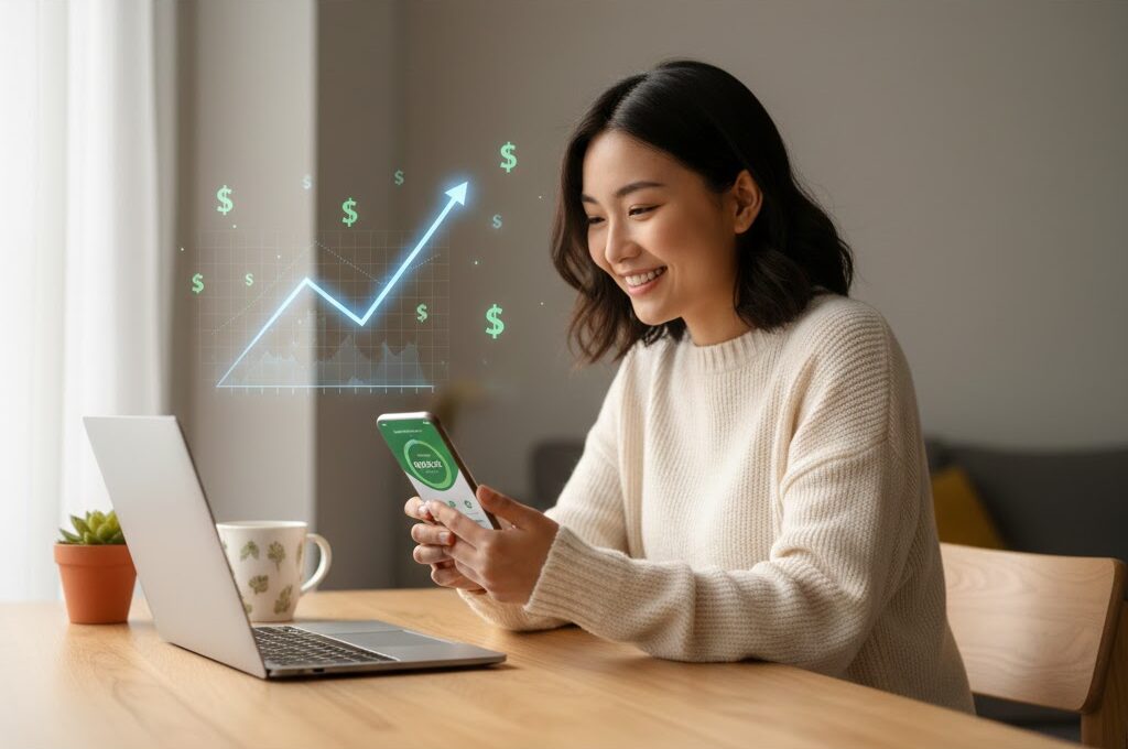 "Young investor checking investment app on smartphone showing how to start investing with $100"