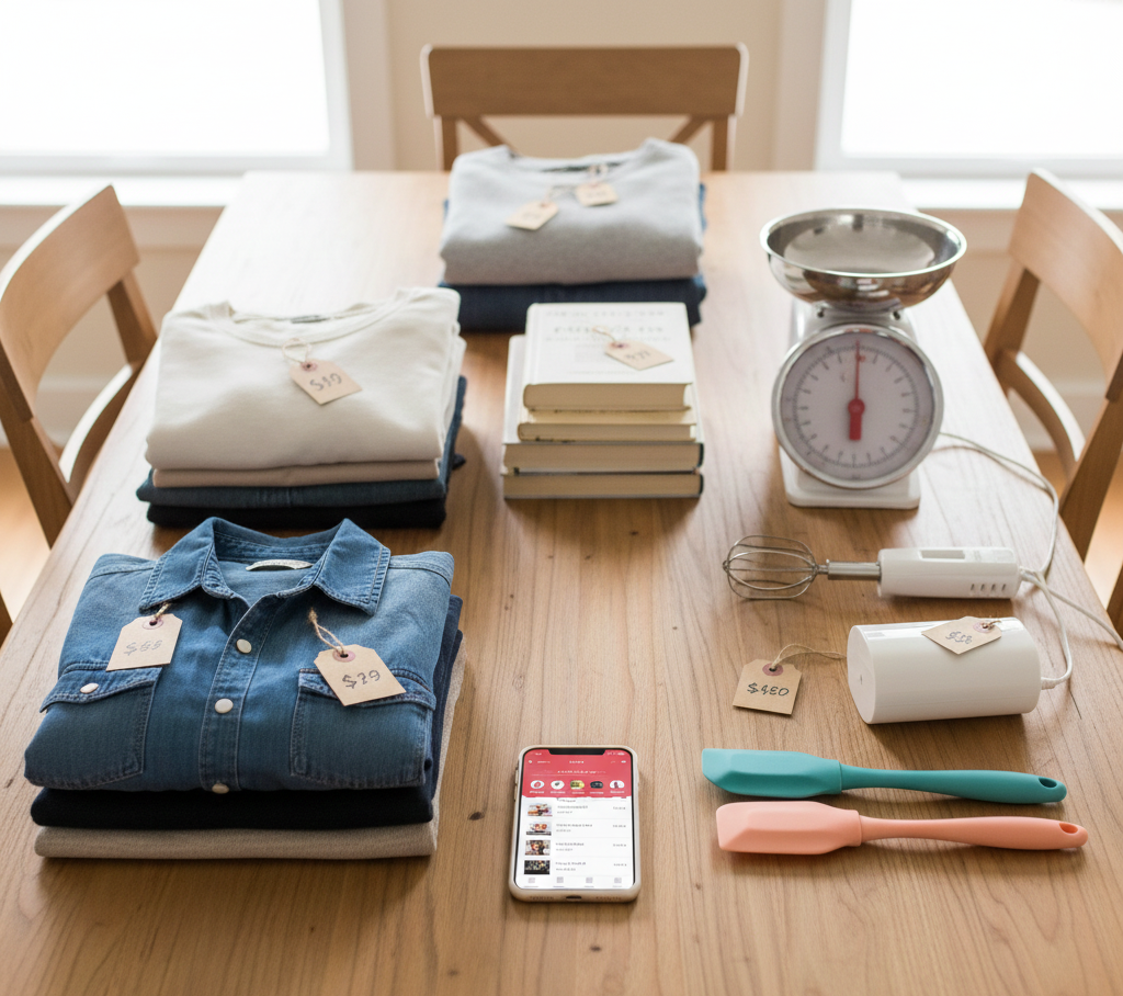 Organized household items for sale to earn quick cash from decluttering
