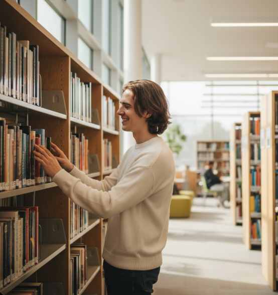 Person exploring free resources at a public library