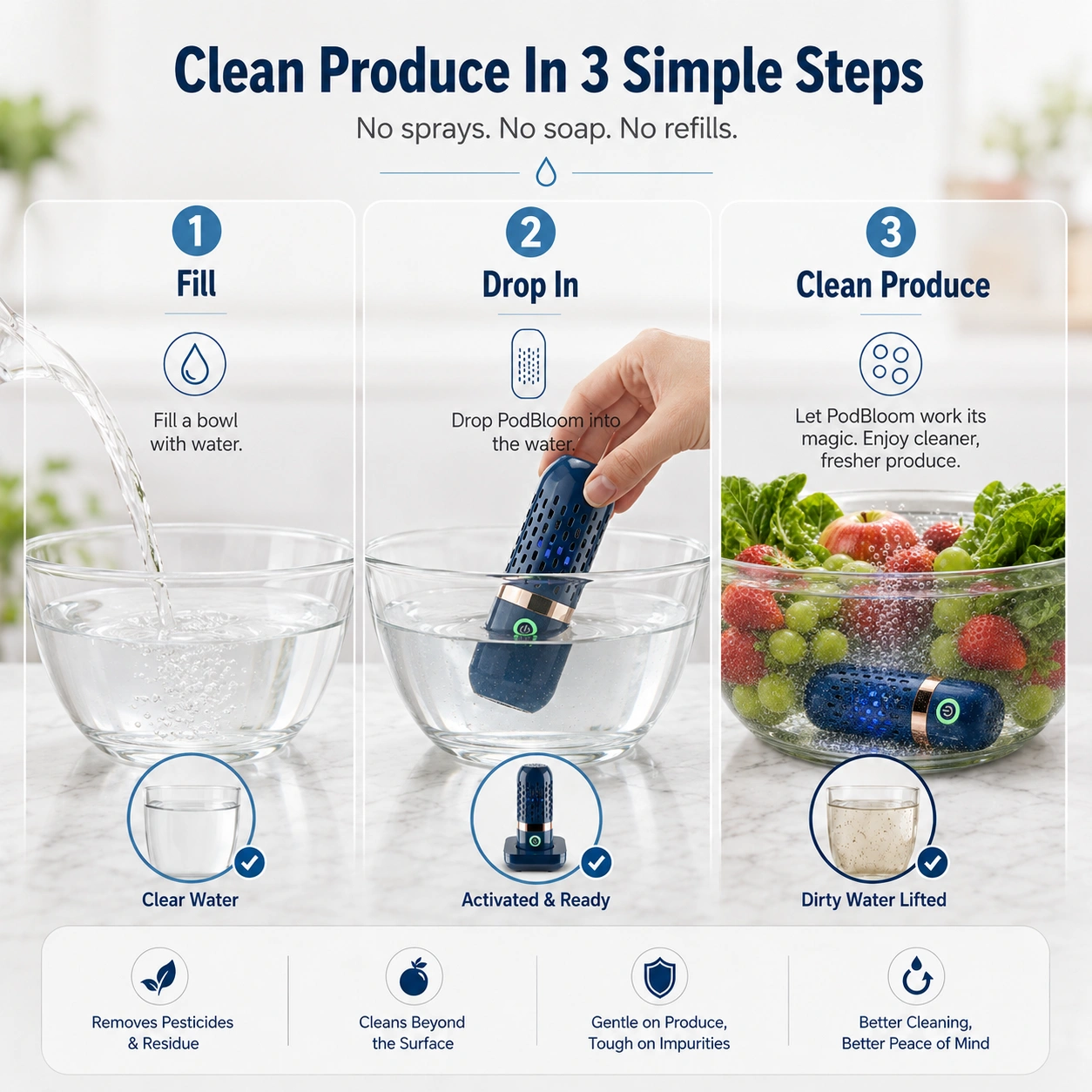 PodBloom Produce Cleaner Australia How to use
