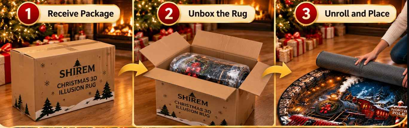Shirem Christmas 3D Illusion Rug Unbox.