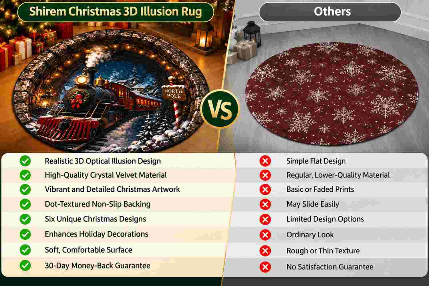 Shirem Christmas 3D Illusion Rug Vs others.